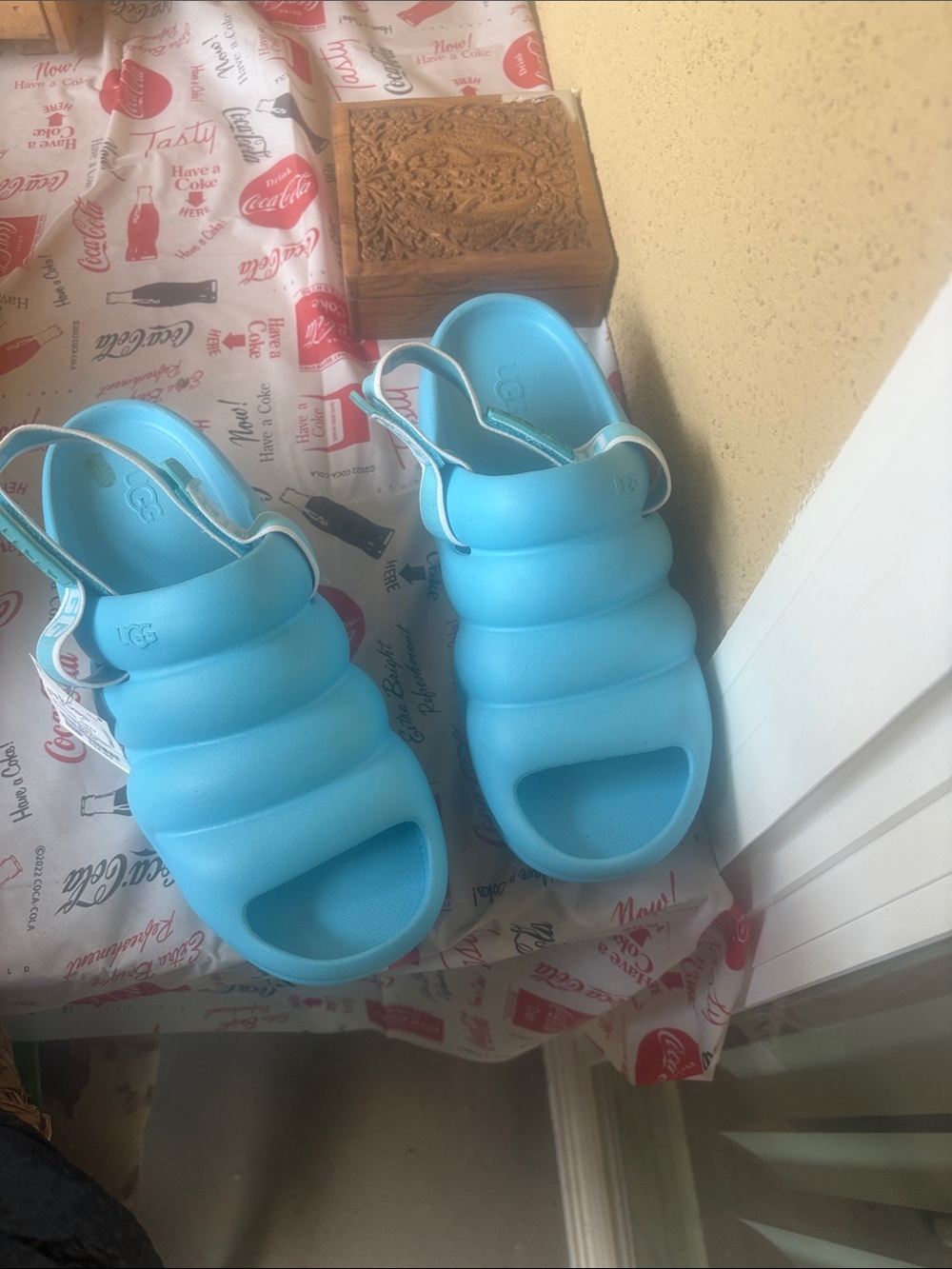 UGG Light Blue Puffy Slingback Slides